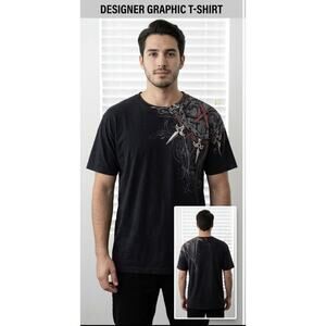 Xtreme Couture CXC Graphic T Shirt Sz. XL Streetwear Grunge Black Wraparound